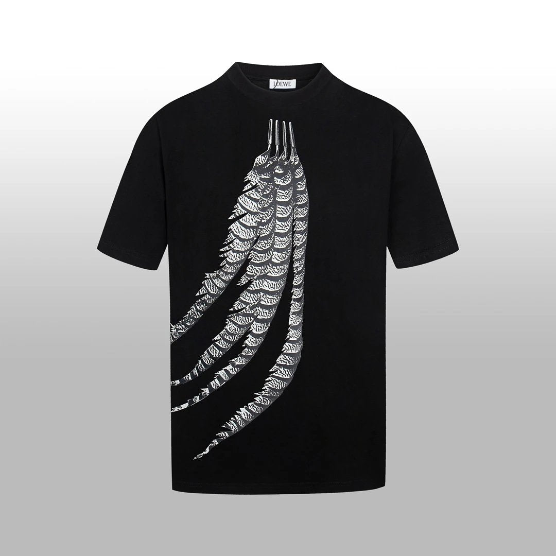 LOEWE T-shirt Feather Print on the Chest logo round Neck Short Sleeve25ss New pure cotton T Unisex T-Shirt OS Loose Fit Base Shirt Top Half Sleeve T-Shirt