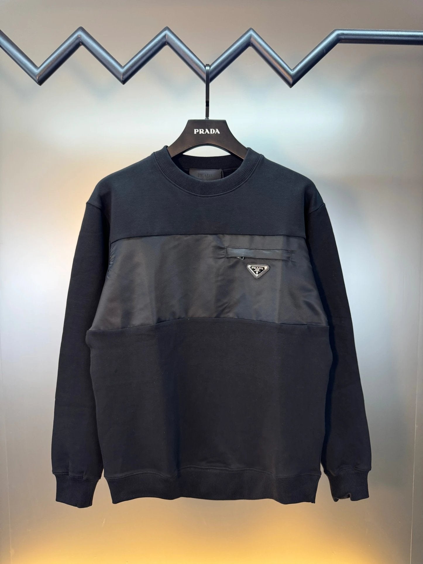 PRADA Hoodie New Classic Metal Triangle Logo Patchwork Craft Round Neck Sweatshirt Long Sleeve Base Shirt Jacket Top Fashion Unisex Sports Casual Loose Versatile Autumn Winter New Arrival