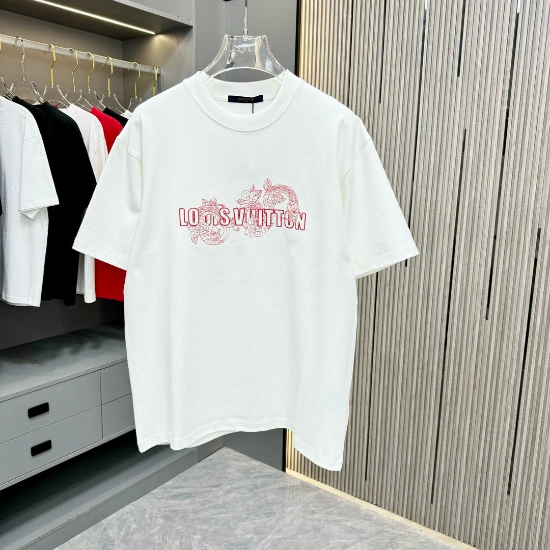 Louis Vuitton LV T-shirt Back Snake Embroidery logo round Neck Short Sleeve25ss New Pure Cotton Unisex Style T Casual T-Shirt Base Layer Shirt OS Loose Fit Half Sleeve Top Plus Size