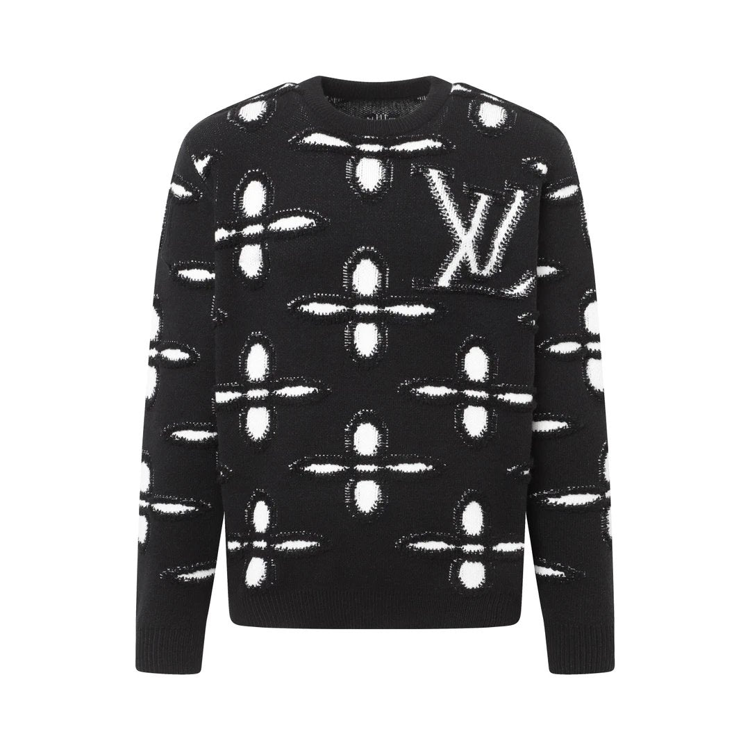 Louis Vuitton LV Sweater Fully covered logo Jacquard Crew Neck Sweater Long Sleeve Pullover Thickened Lazy Style OS Loose Fit Unisex Knit Top Jacket Versatile Casual Wearable Inside and Outside