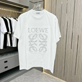 LOEWE T-shirt Chest Dot Print and Leather Patch Embroidery logo round Neck Short Sleeve25ss New Pure Cotton Unisex Style T Casual T-Shirt Base Layer Shirt OS Loose Fit Half Sleeve Top Plus Size