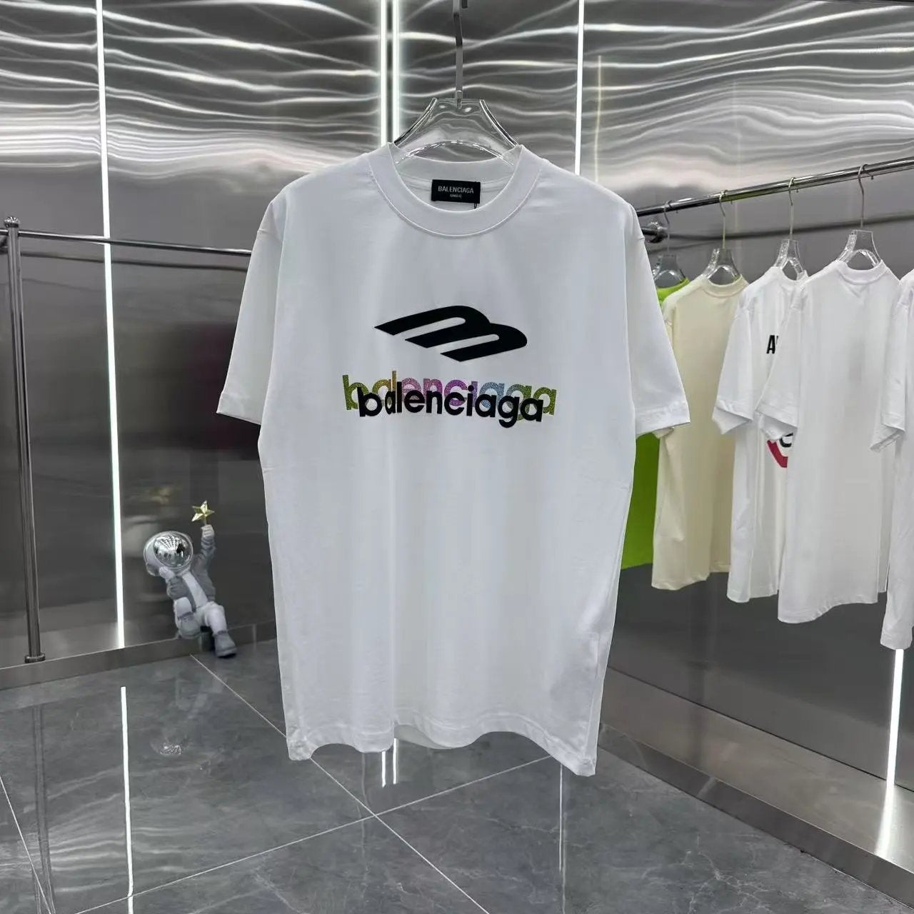 Balenciaga T-shirt Chest Engraved Letter Print logo round Neck Short Sleeve25ss New pure cotton T Unisex T-Shirt OS Drop Shoulder Loose Fit Base Shirt Top T-Shirt Short Sleeve