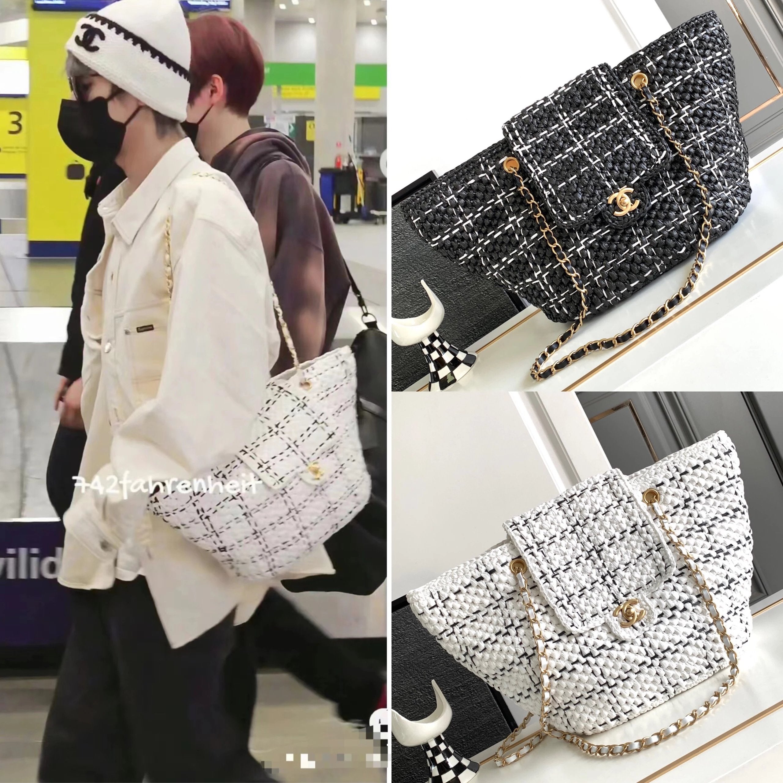 Chanel Women's Bag Top version 【Original Leather】23S New Raffia Woven Beach Bag Vegetable Basket Bag Woven Bag Straw Bag Woven Tote Bag Backpack Women's Bag Men's Bag