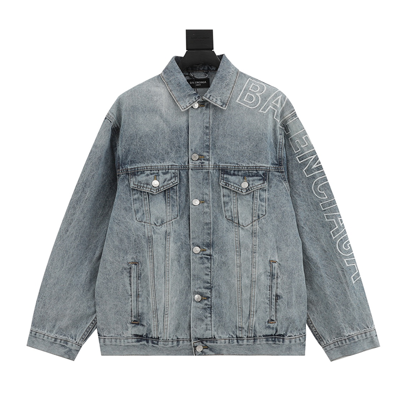 Balenciaga Jackets Coat Shoulder Sleeve Distressed Letters Denim Coat Men and Women Same Style