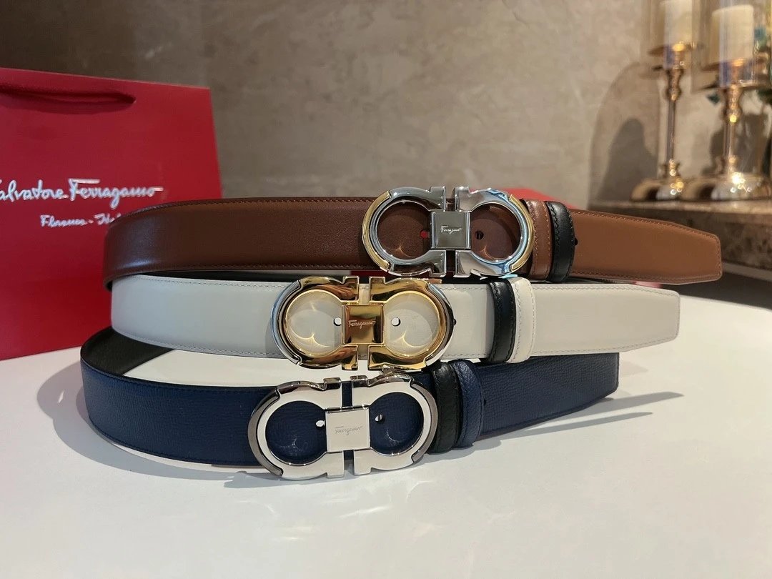 Ferragamo Belt Top version 【Counter Genuine Customization】Men's Belt NFC Anti-Counterfeiting Feila Pin Buckle Rotating Buckle Double-Sided Available Replacement Genuine Leather Belt Belt Feila