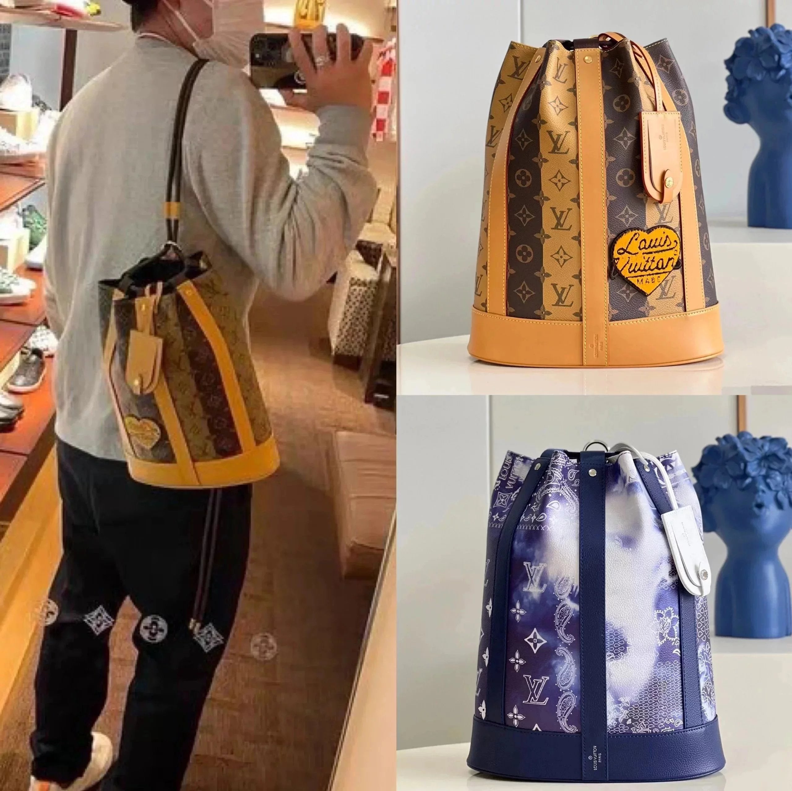 Louis Vuitton LV Women's Bag Top version 【New Arrivals】Japan First2022New Nigo2RANDONéE Limited to Men's and Women's Bags Unisex Sacmarin Bucket Bag M45968Flower Pattern Bucket Bag