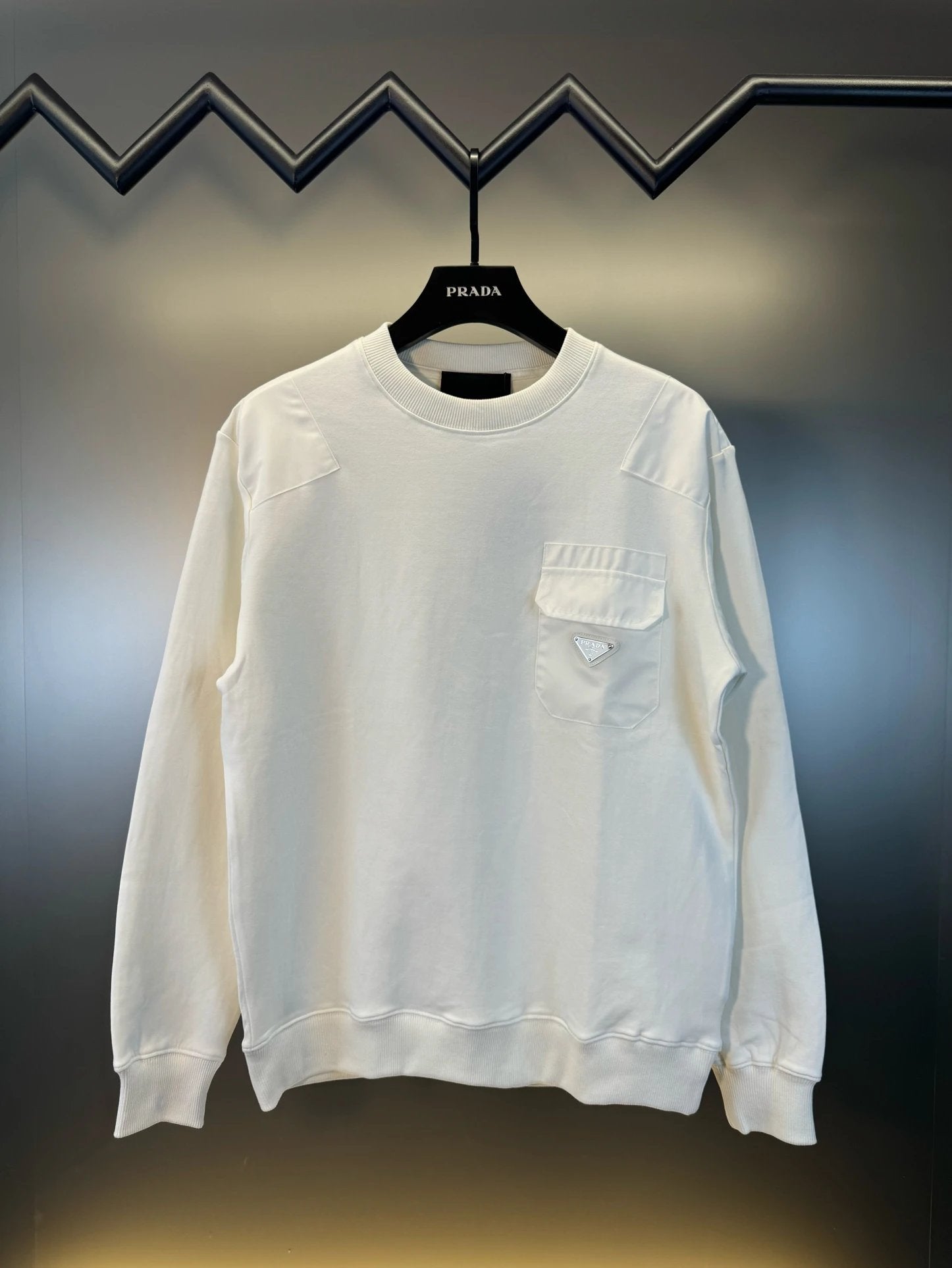 PRADA Hoodie Classic Metal Triangle Pocket logo Round Neck Sweatshirt Long Sleeve Base Shirt Jacket Top Fashion Unisex Sports Casual Loose Fit Versatile Autumn Winter New Arrival