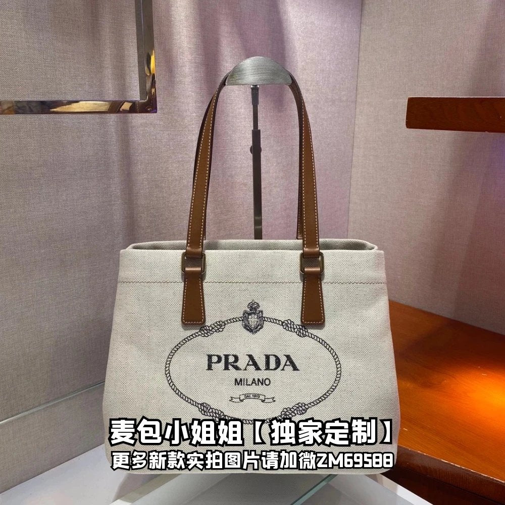 PRADA Bag Top version Latest Canvas Cabs Shopping Bag Tote Bag Tote Bag Imported Original Order with Contrast Color Cowhide Handbag Shoulder Bag Women's Bag Women's Bag1BG356