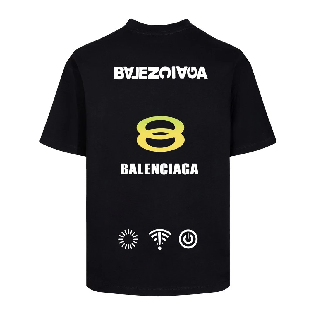 Balenciaga T-shirt Back Letter Phone Signal Symbol Print logo round Neck Short Sleeve25ss New pure cotton T Unisex T-Shirt OS Loose Fit Base Shirt Top Half Sleeve T-Shirt