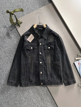 Balenciaga Jackets Full Brick Denim Jacket Fashion Simple Heavy Casual Short Denim Unisex Washed Vintage Turn-down Collar Jacket