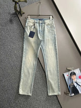 Louis Vuitton LV Jeans Back Waist Leather Tag logo25ss Spring Summer New Straight Slim Fit Jeans High Waist Unisex Loose Fit Long Pants