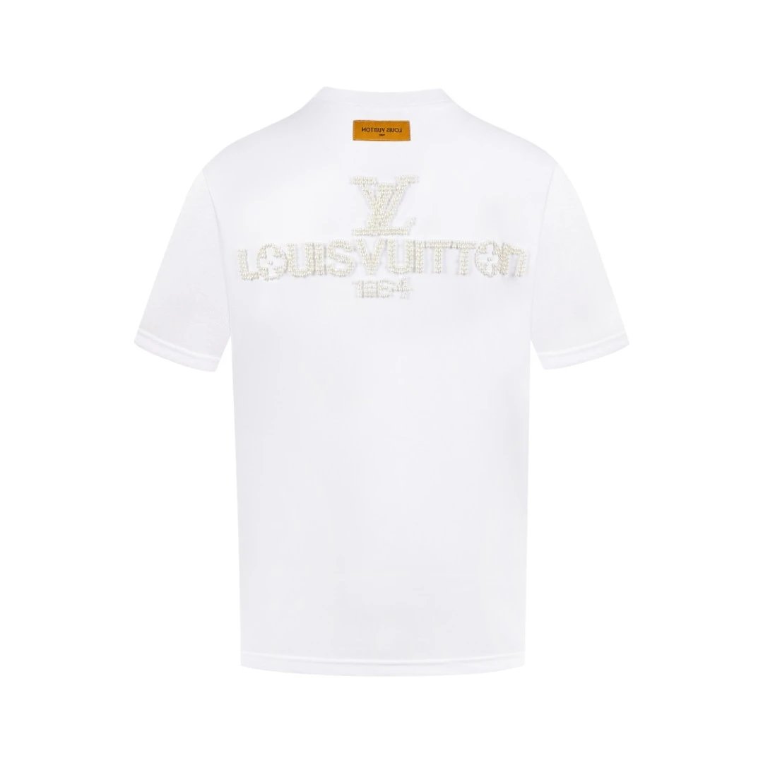 Louis Vuitton LV T-shirt Back Pearl Letter Cannon Bead logo round Neck Short Sleeve25ss New Pure Cotton Unisex Style T T-shirt OS Loose Fit Base Shirt Half Sleeve T-Shirt Top Half Sleeve