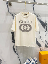 Gucci T-shirt Double G Polka Dot Digital Letters LOGO Printed Logo Crew Neck Short Sleeve Pure Cotton T Unisex T-Shirt OS Loose Fit Base Shirt Summer Casual Simple T-Shirt
