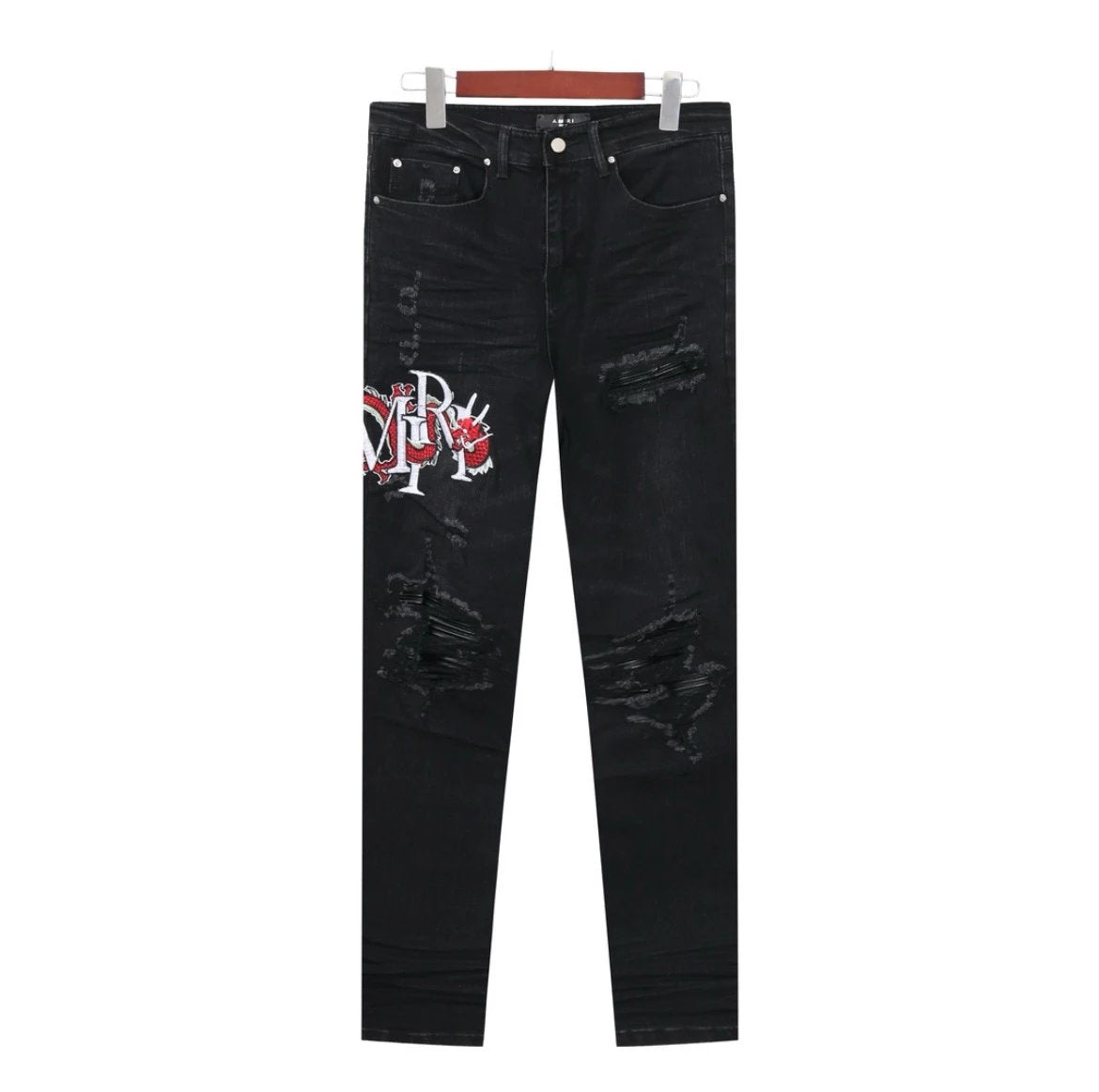Amiri Jeans Front Letter Dragon Embroidery logo25ss Spring Summer New Straight Loose Slim Fit Jeans Unisex Long Pants