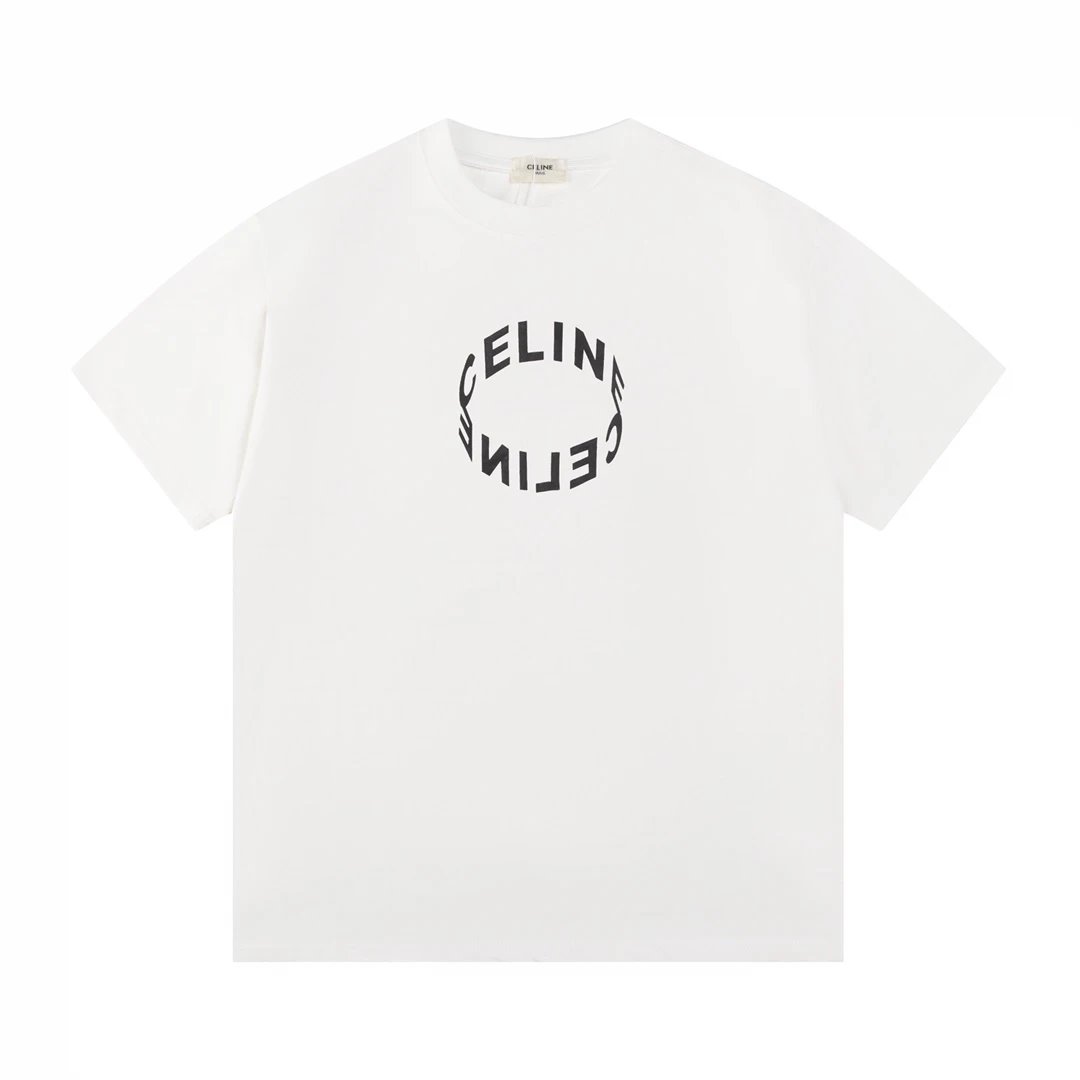 Celine T-shirt Chest Letter Print logo round Neck Short Sleeve25ss New Pure Cotton Unisex Style T T-shirt OS Loose Fit Base Shirt Top Half Sleeve T-Shirt