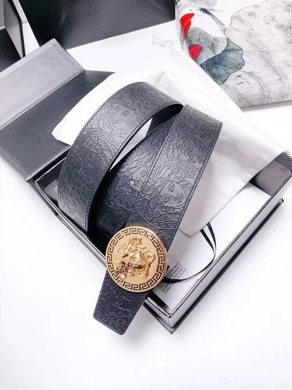 VERSACE Belt Top version 【Spot High Quality】Leather Belt Men's Leather Business Casual Belt Wide4CM Imported Hot-Pressed Grain First Layer Cowhide with Special Leather Sole