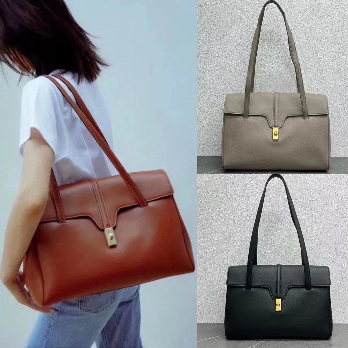 Celine women's bag Top version 【Level Surrogate Shopping】SOFT16Medium32cm Large Size38cm Large Shopping Bag Computer Bag Office Intellectual Handbag Shopping Bag Commuter Bag Tote Tote Bag Selene Women's Bag