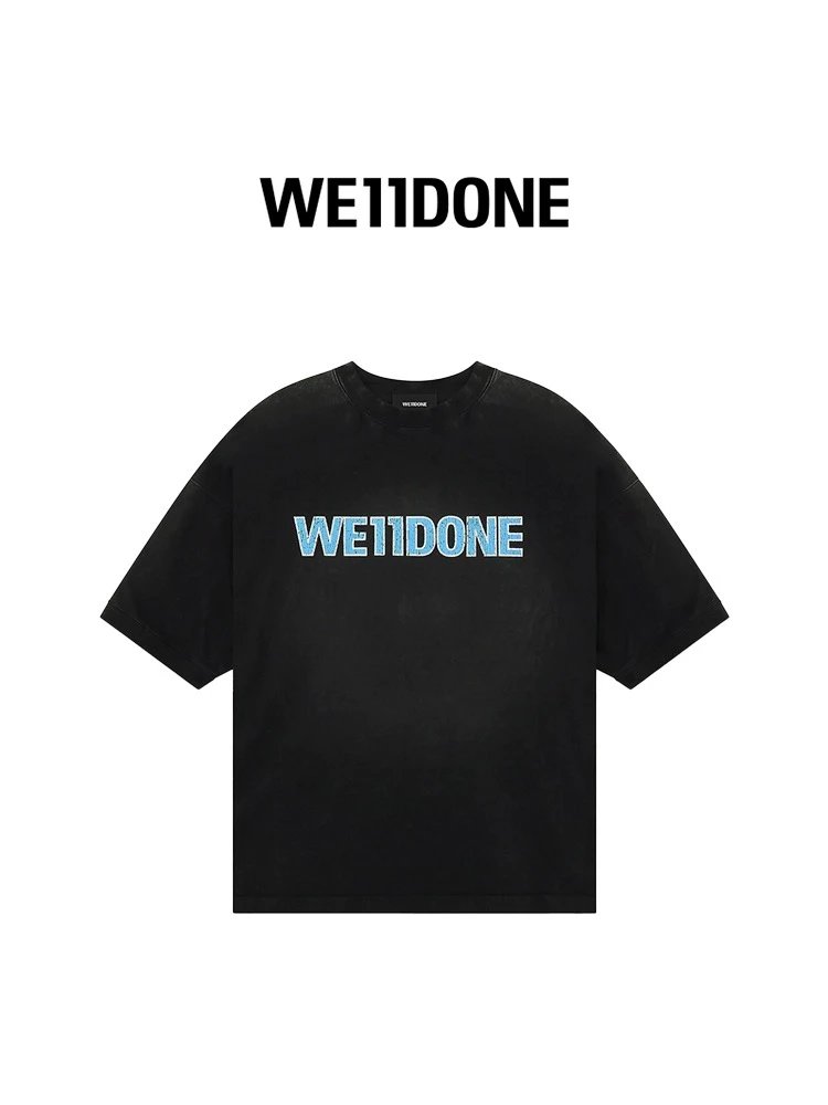 We11done T-shirt Top Version Neutral Men and Women Same Crack logo Printed Bleaching Color T T-shirt Short Sleeve