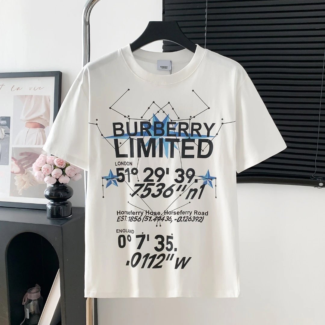 Burberry T-shirt Chest Letter Print logo round Neck Short Sleeve25ss New Pure Cotton Unisex Style T T-shirt OS Loose Fit Base Shirt Half Sleeve T-Shirt Top Half Sleeve