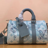 Louis Vuitton LV Men's Bag Top version 【Spot Goods】M22762Denim Men's Pillow Bag keepal25Handbag Mini Travel Bag Travel Bag Unisex Handbag Denim Jean Bag m22527。Water Park