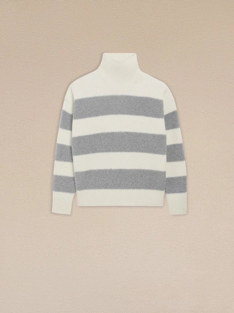 Ami Sweater Top Version【Christmas Capsule Series】Same Style for Men and Women23Autumn and Winter New Alpaca Wool Blended Turtleneck Striped Sweater