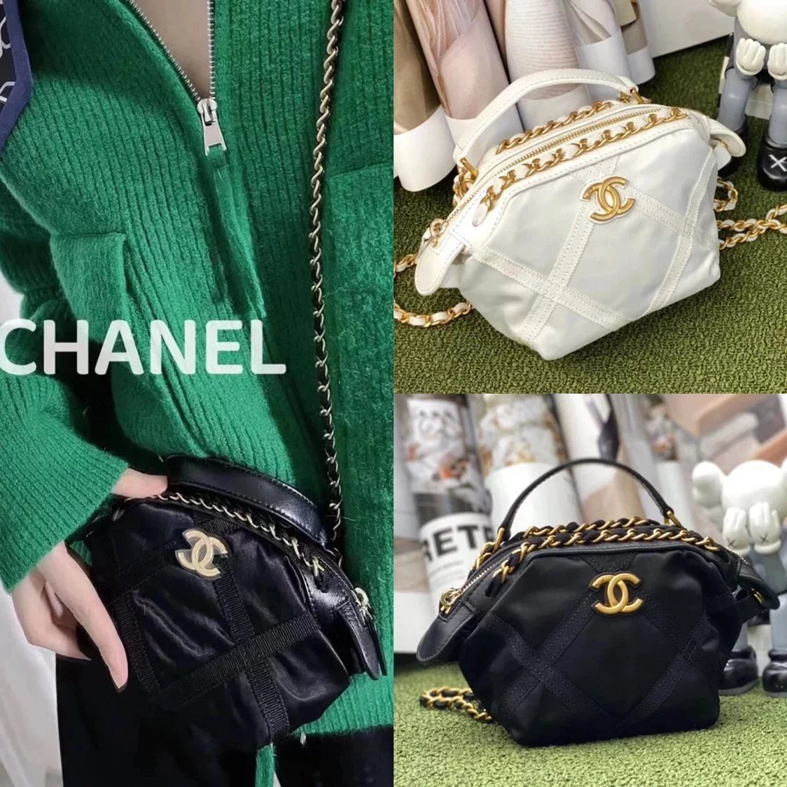 Chanel Women's Bag Top version 【Original Leather】2022New2022Spring and Summer New Nylon Pouch Is Also Called“Small lunch box”Lunch Box Bag Cosmetic Bag Dinner Bag Chain Bag Crossbody Bag