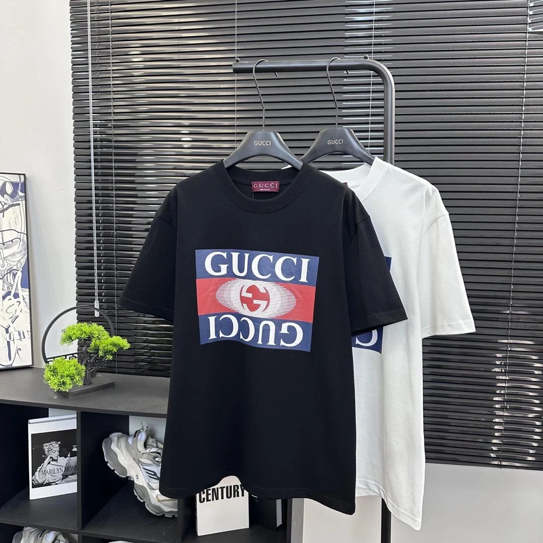 Gucci T-shirt Square Frame Letter Front Print logo round Neck Short Sleeve25ss New pure cotton T Unisex T-Shirt OS Loose Fit Base Shirt Top T-Shirt Short Sleeve