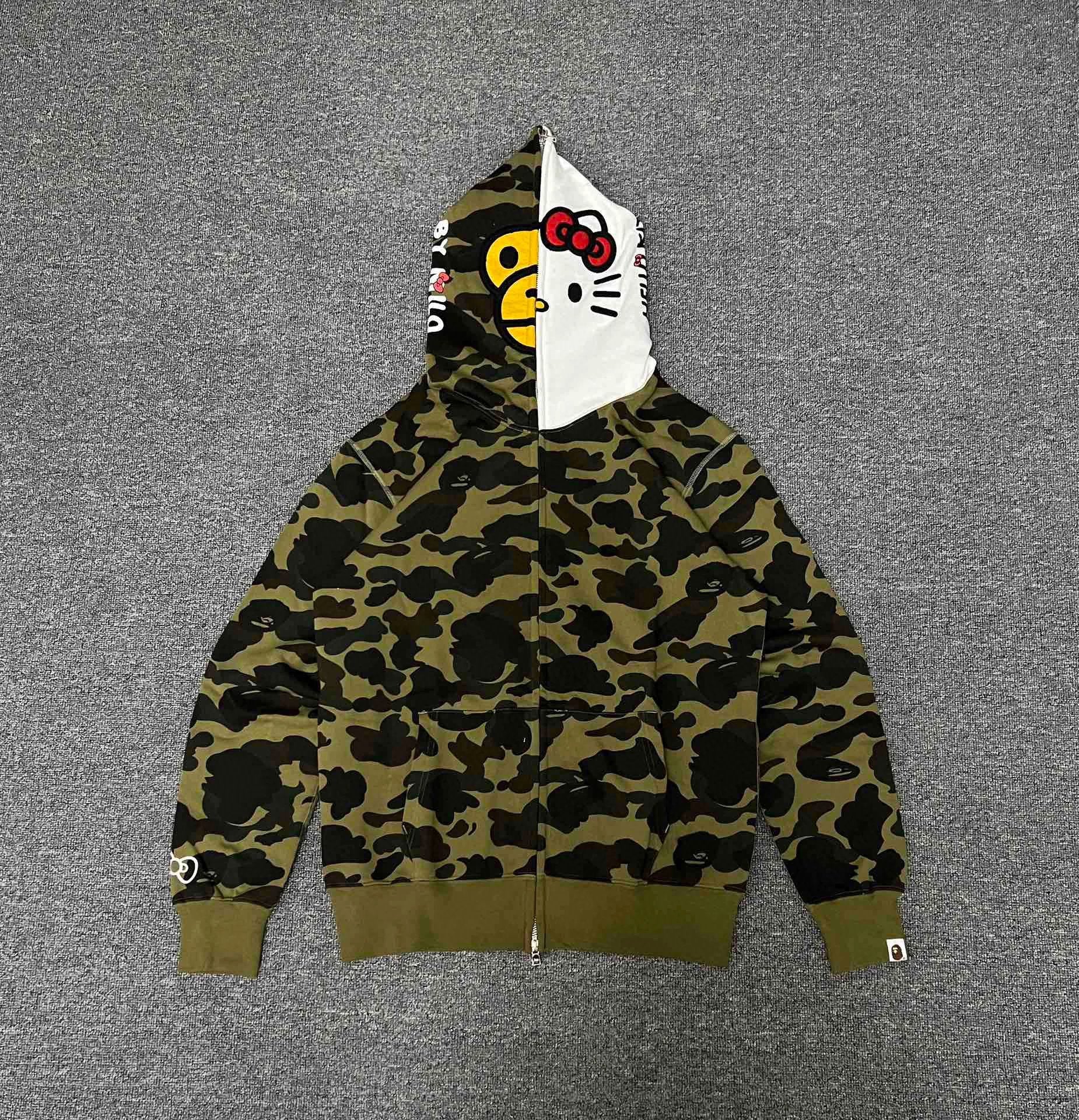 Bape Hoodie Top Version Fashion Brand Double Zipper Shark Hooded Sweater Couple's Loose Heavy Cotton Pullover Hoodie