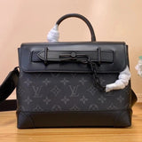 Louis Vuitton LV Men's Bag Top version 【New Arrivals】New Embossed Full Leather Steamer Small Size Handbag Handbag Backpack Black Flap Bag Shoulder Crossbody Men's Bag M24436M46953