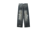Balenciaga Jeans Hidden Distressed Dyed Stained Straight Washed Blue Jeans Autumn Winter New Unisex Loose Casual Wide Leg High Waist Pants