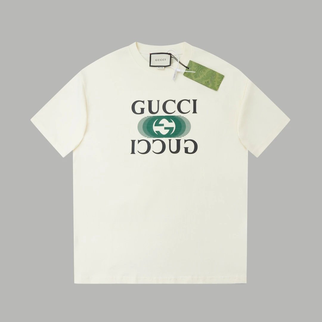 Gucci T-shirt Classic Green Double G Wow Glue Thick Board logo round Neck Short Sleeve25ss New Pure Cotton Unisex Style T T-shirt OS Loose Fit Base Shirt Top Half Sleeve T-Shirt