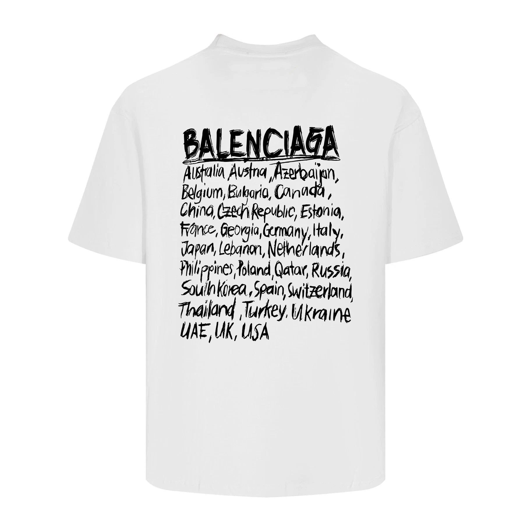 Balenciaga T-shirt Front and Back Hand-Painted Letters English Print logo round Neck Short Sleeve25ss New Pure Cotton Unisex Style T Casual T-Shirt Base Layer Shirt OS Loose Fit Half Sleeve Top Plus Size