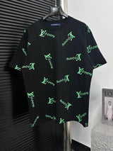 Louis Vuitton LV T-shirt Full Letter Print logo round Neck Short Sleeve25ss New Pure Cotton Unisex Style T Casual T-Shirt Base Layer Shirt OS Loose Fit Half Sleeve Top Plus Size