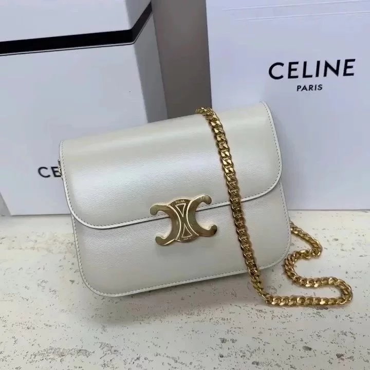 Celine women's bag Top version 【Original Factory】24Early Spring New Products New Women's Bag COLLEGETRIOMPHE Upgraded Chain Version Bright Leather Arc De Triomphe Handbag New Chain Arc De Triomphe WOC Bag113583