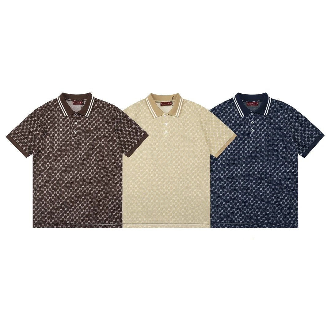 Gucci T-shirt Full Print Double G Letters logo Printing POLO Shirt Lapel Short Sleeve25ss New Unisex Summer Short Sleeve OS Loose T Business Half Sleeve Shirt Plus Size T-Shirt