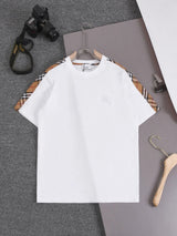 Burberry T-shirt Embroidery Logo Shoulder Patch Plaid Round Neck Short Sleeve25ss New Pure Cotton Unisex Style T Casual T-Shirt Base Layer Shirt OS Loose design