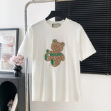 Gucci T-shirt Bear Embroidery on the Chest logo round Neck Short Sleeve25ss New Pure Cotton Unisex Style T Casual T-Shirt Base Layer Shirt OS Loose Fit Half Sleeve Top Plus Size