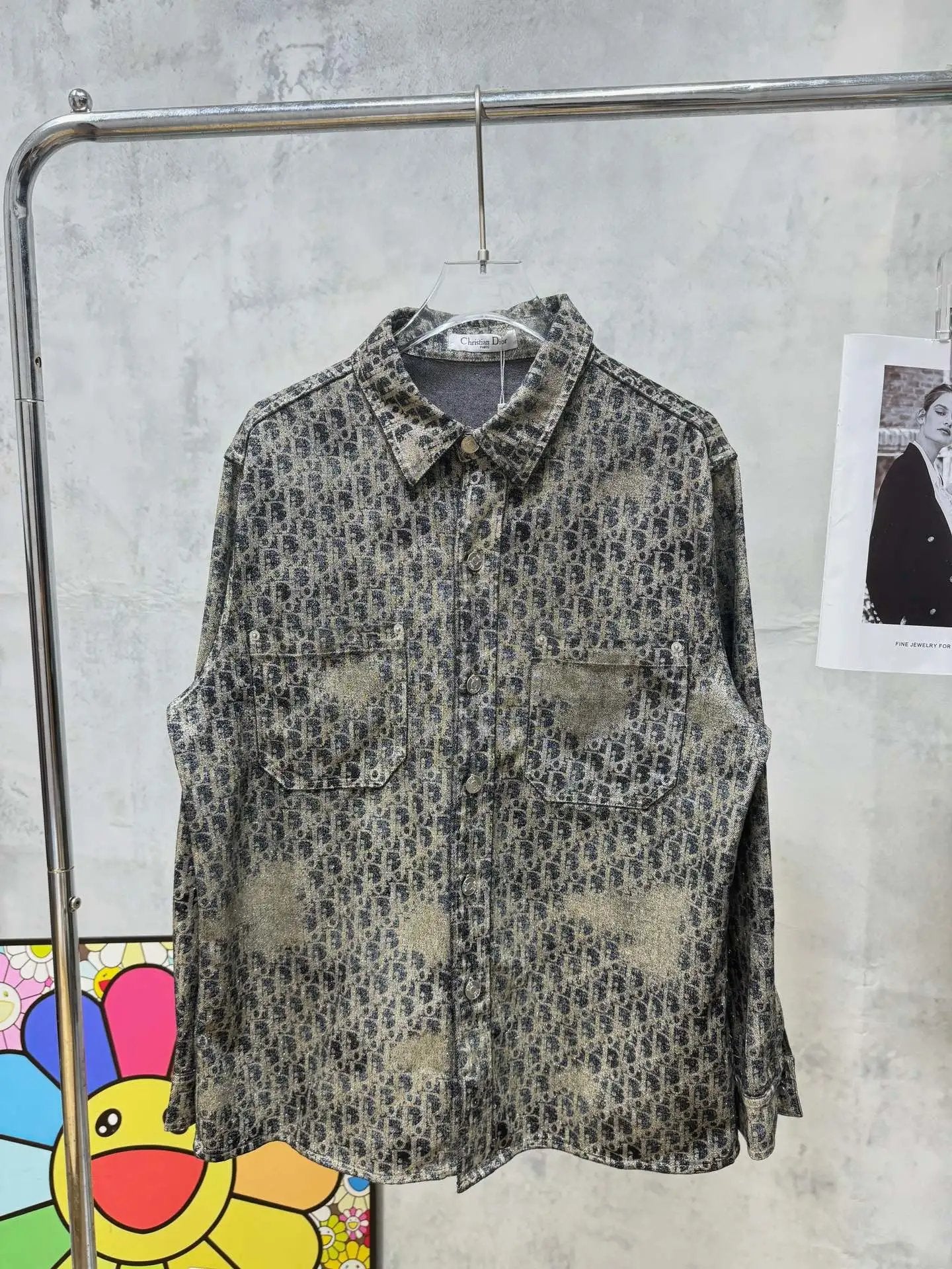 Dior Shirt Full Print Gold Foil Button Lapel Jacket CD Casual Loose Fit Versatile Long Sleeve Shirt Jacket os Unisex Cardigan with Various Styles24ss Autumn and Winter New Products