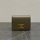 Celine Wallet Top version 【Premium Original Leather】2024New Sale Short Arc De Triomphe Hardware Buckle Wallet.TRIOMPHE Pure Steel Arc De Triomphe Snap Button Closure Short Wallet Women's Presbyopic Wallet Men's Short Wallet