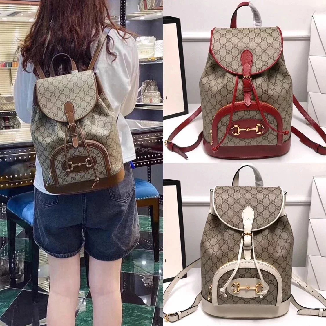 Gucci Backpack Top version 【Original Leather】2023New Women's Canvas Bag1955Horsebit Buckle Backpack Men's Backpack Hiking Backpack Horsebit Buckle Backpack Women's Bags, Schoolbags620849