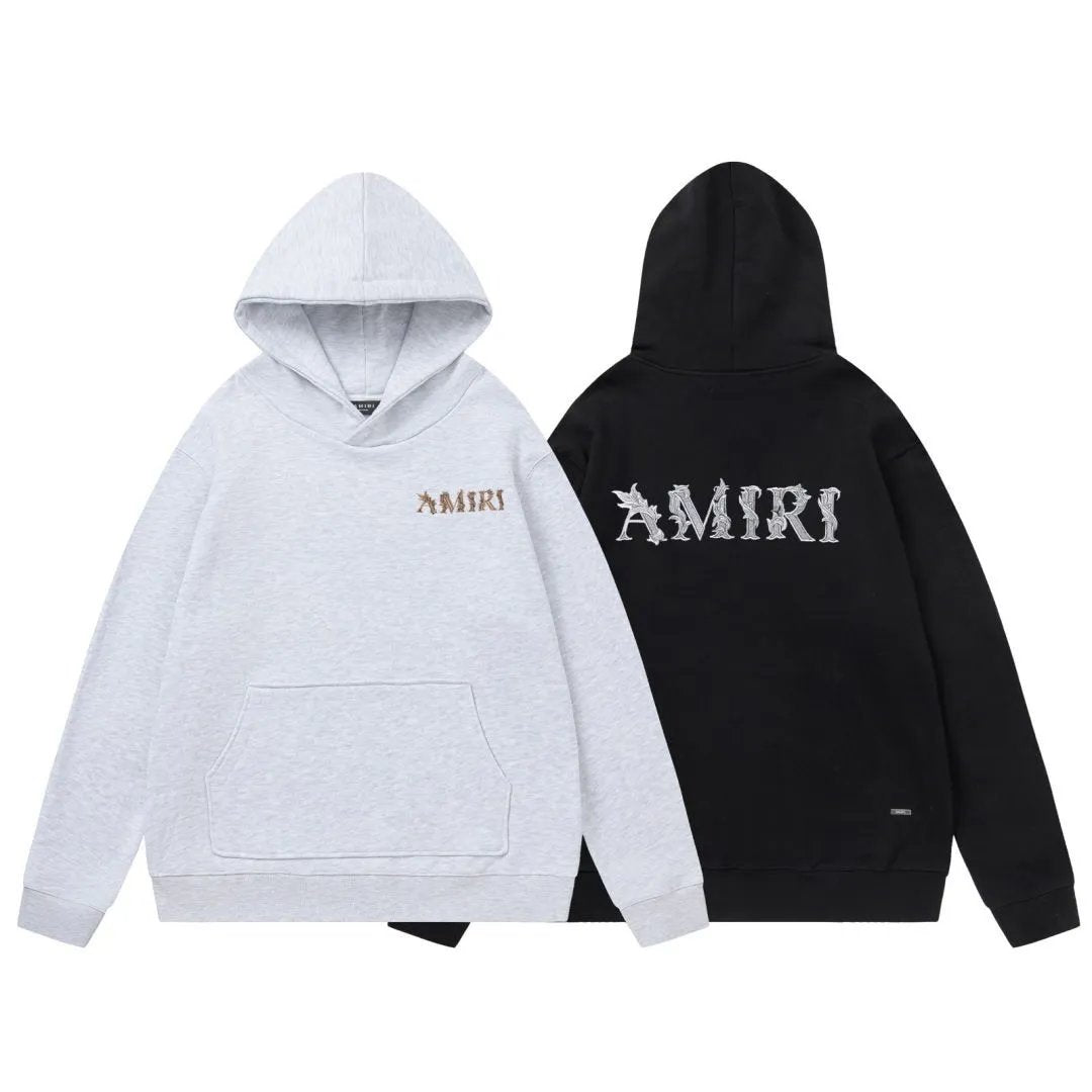 Amiri Hoodie 2024Autumn and Winter New Lace Embroidered Letter Pattern Hooded Sweater for Men and Women