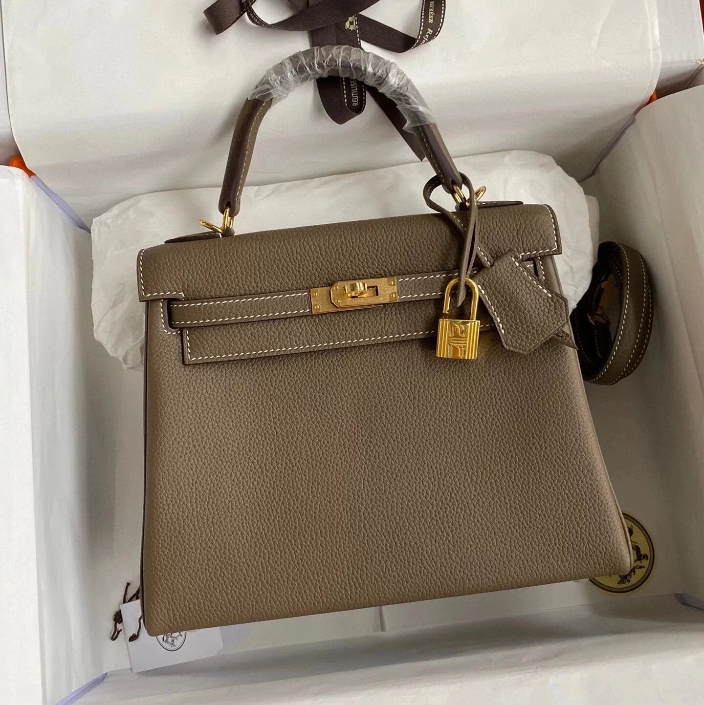 Hermes women's bag Top version Women's Bag Women's Bag Handbag Shoulder Bag Messenger Bag Kelly25cm28cmKellytogo Cowhide Wax Line Hand Sewing