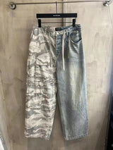 Balenciaga Jeans Camouflage Color Woven Plaid Cargo Pants Patchwork Jeans Autumn Winter New Unisex Loose Casual Wide Leg High Waist Long Pants