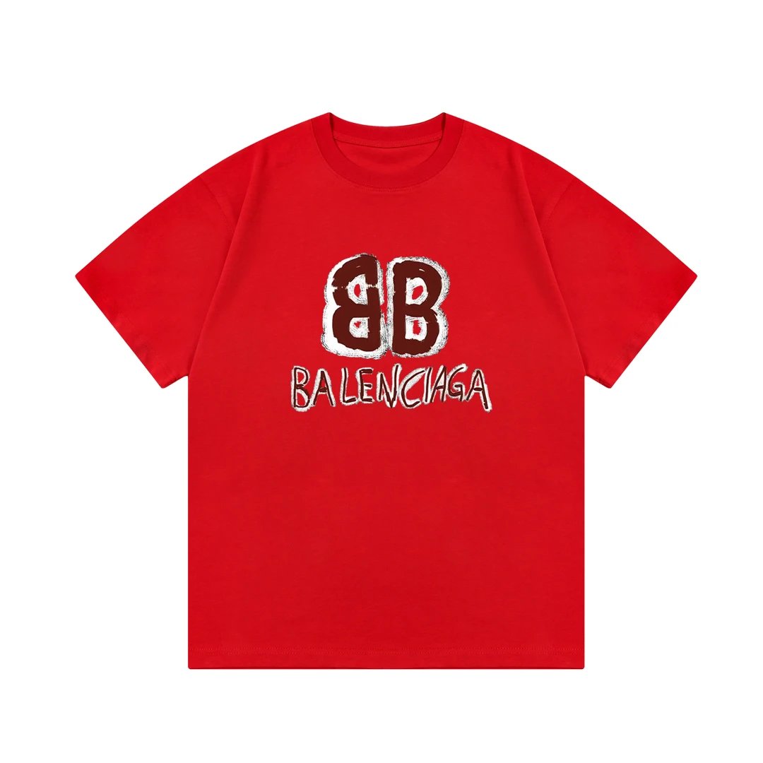 Balenciaga T-shirt Double B Doodle Letter Print Logo Logo Crew Neck Short Sleeve25ss New Pure Cotton Unisex Style T T-shirt OS Loose Fit Base Shirt Top Half Sleeve T-Shirt