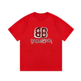 Balenciaga T-shirt Double B Doodle Letter Print Logo Logo Crew Neck Short Sleeve25ss New Pure Cotton Unisex Style T T-shirt OS Loose Fit Base Shirt Top Half Sleeve T-Shirt