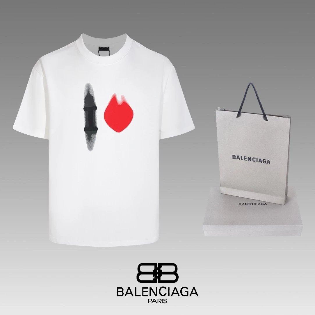 Balenciaga T-shirt Chest Graffiti Pattern Print logo Qixi Festival Limited Round Neck Short Sleeve25ss New Pure Cotton Unisex Style T Casual T-Shirt Base Layer Shirt OS Loose Fit Half Sleeve Top Plus Size