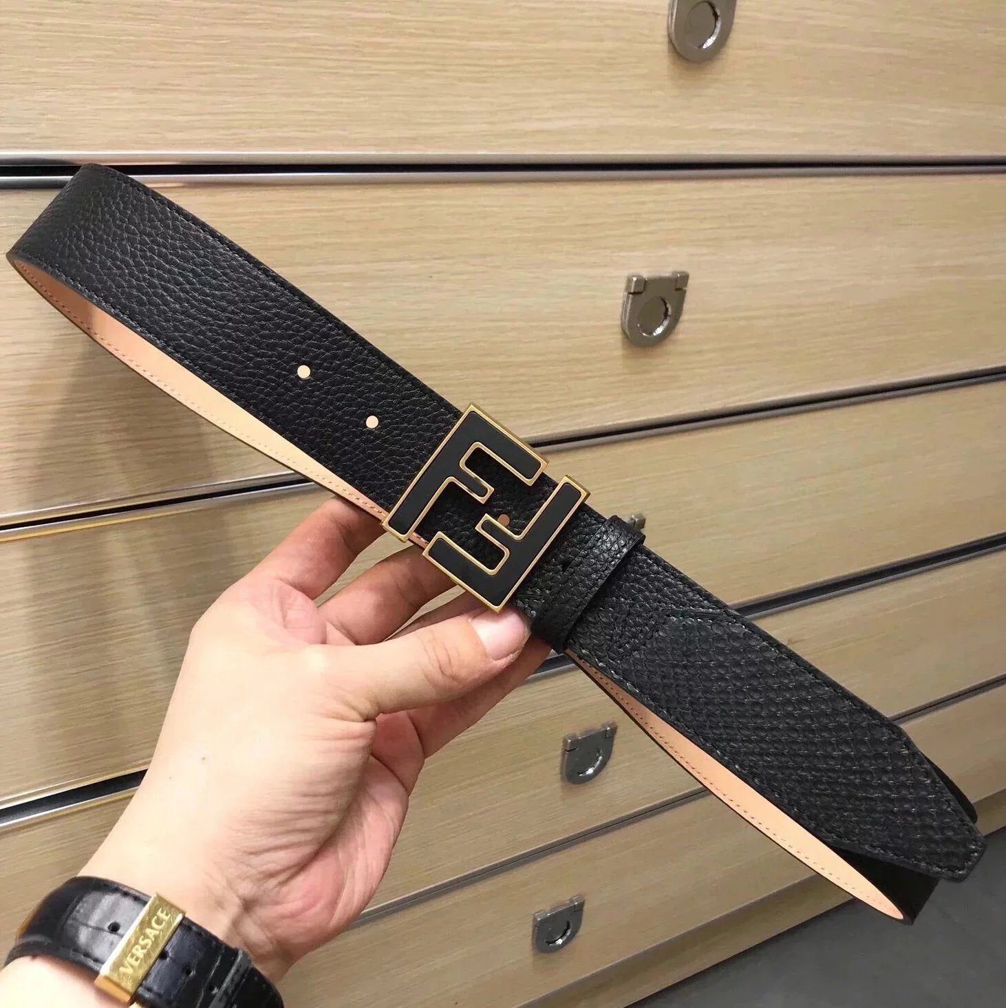 FENDI Belt Top version Little Monster Belt Smooth Buckle Belt Snakeskin Business All-Match Casual Belt Men's Lady's Pants Belt Pairs F Belt4.0