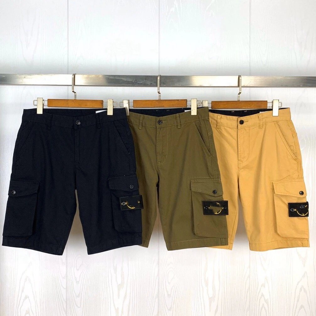 Stone Island Overalls Supply Spring and Summer New Side Seam Label Pocket Washed Casual Cargo Shorts Loose Solid Color Cropped Pants