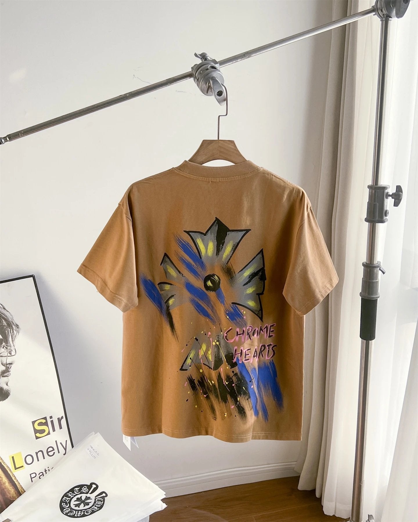 Chrome Hearts T-shirt Heavy Ink Splash Graffiti Print Crew Neck Short Sleeve Pure Cotton Unisex T T-shirt OS Loose Fit T-Shirt Casual Simple Base Shirt