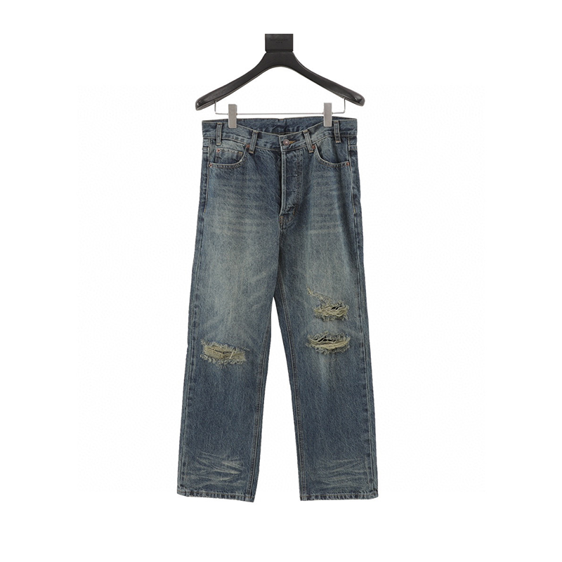 Celine Jeans Ripped Knife Cut Washed Jeans for Men and Women